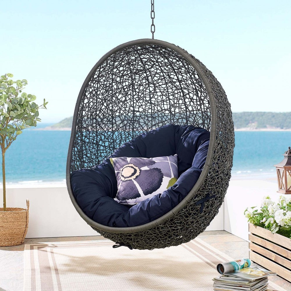 Hide Outdoor Patio Swing Chair With Stand, Gray Navy