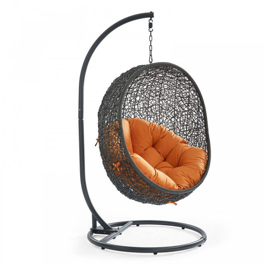 Hide Outdoor Patio Swing Chair With Stand, Gray Orange