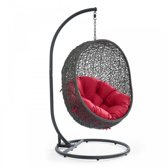 Hide Outdoor Patio Swing Chair With Stand, Gray Red