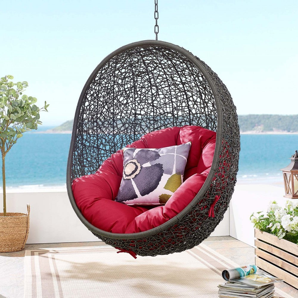 Hide Outdoor Patio Swing Chair With Stand, Gray Red