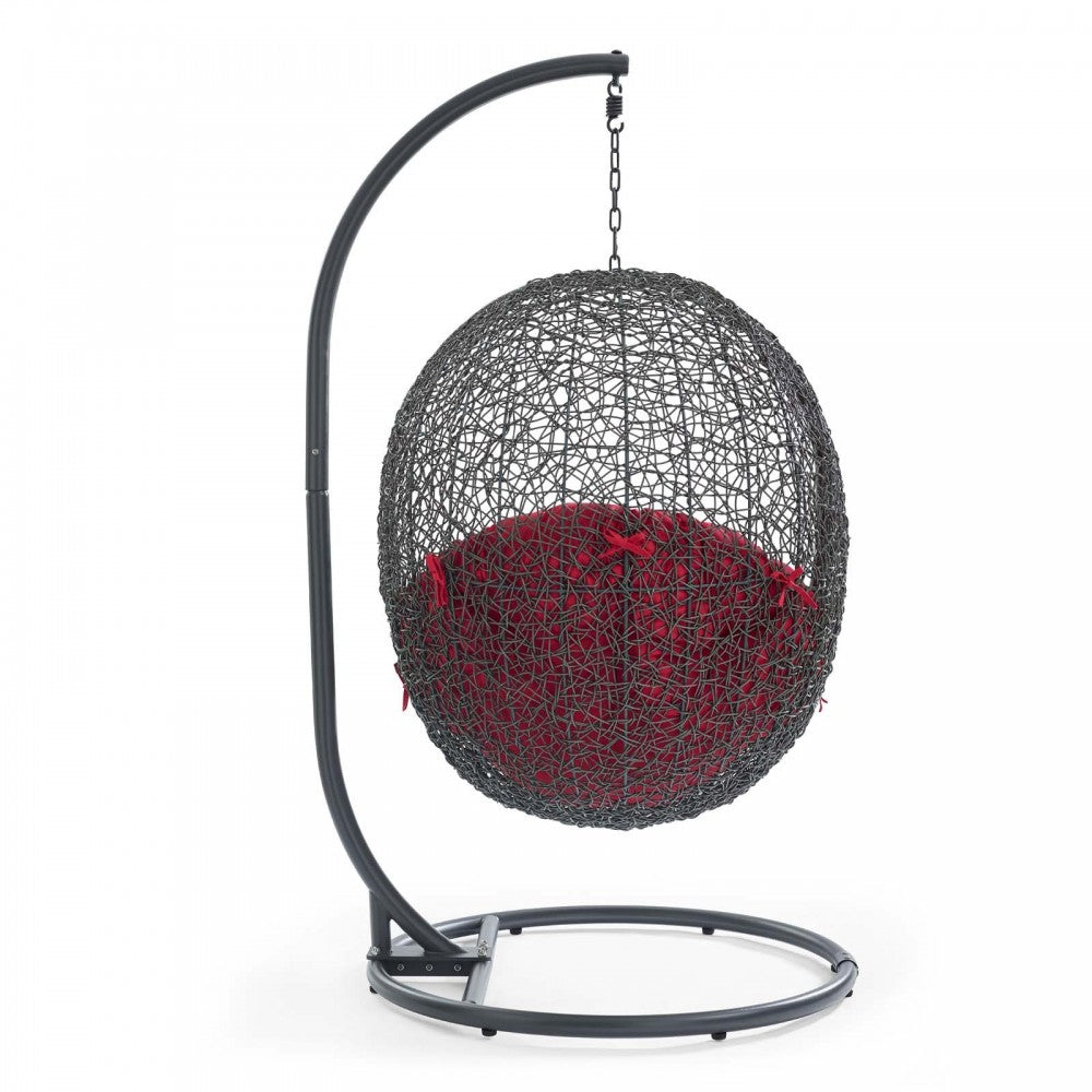 Hide Outdoor Patio Swing Chair With Stand, Gray Red