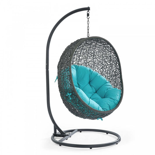 Hide Outdoor Patio Swing Chair With Stand, Gray Turquoise