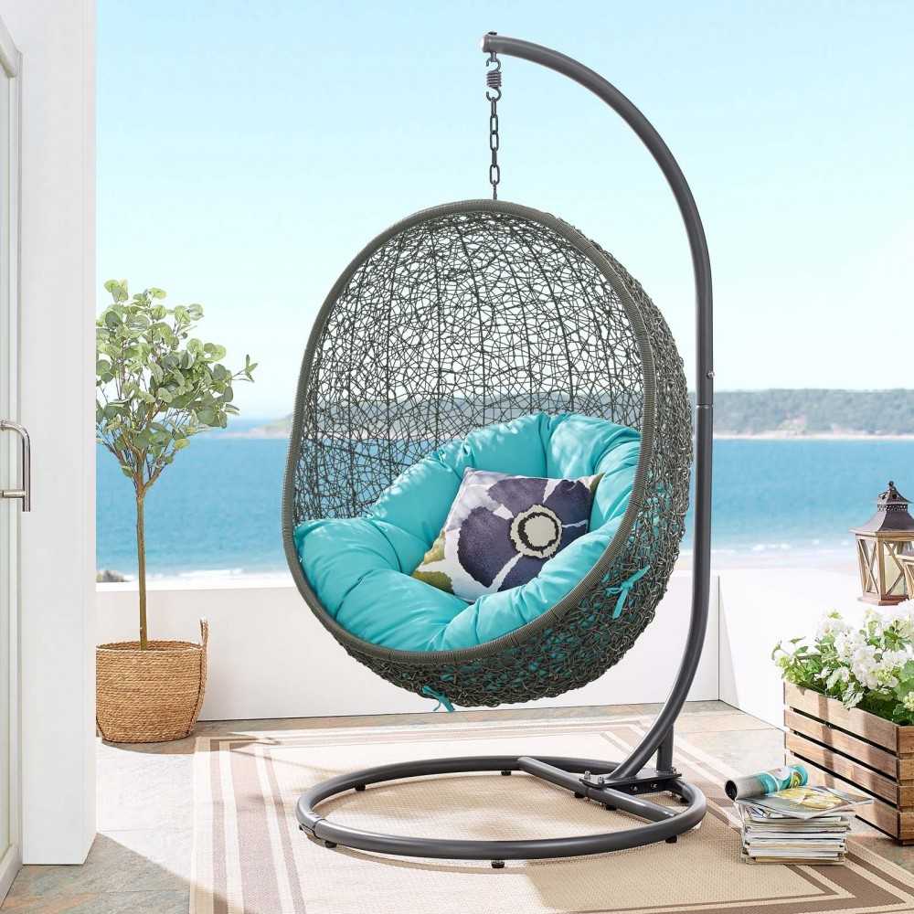 Hide Outdoor Patio Swing Chair With Stand, Gray Turquoise