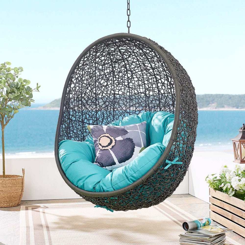 Hide Outdoor Patio Swing Chair With Stand, Gray Turquoise