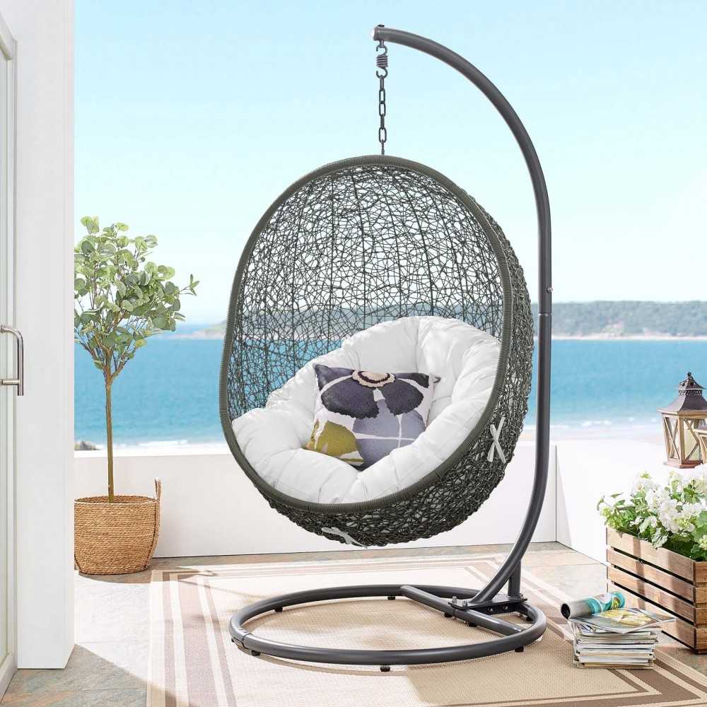 Hide Outdoor Patio Swing Chair With Stand, Gray White