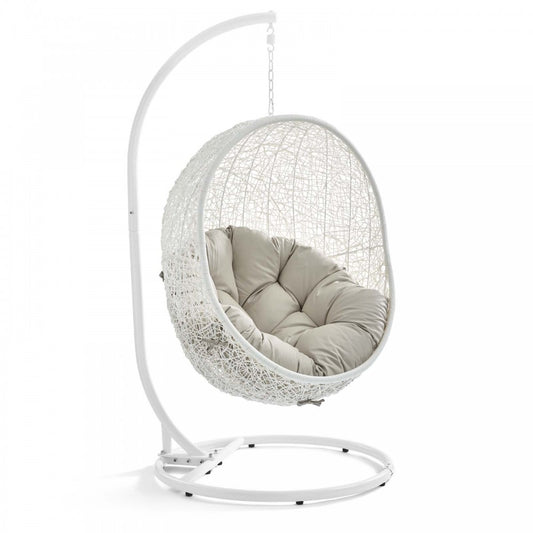 Hide Outdoor Patio Swing Chair With Stand, White Beige