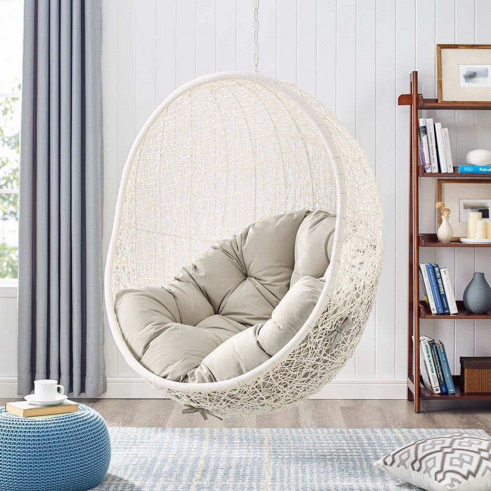 Hide Outdoor Patio Swing Chair With Stand, White Beige