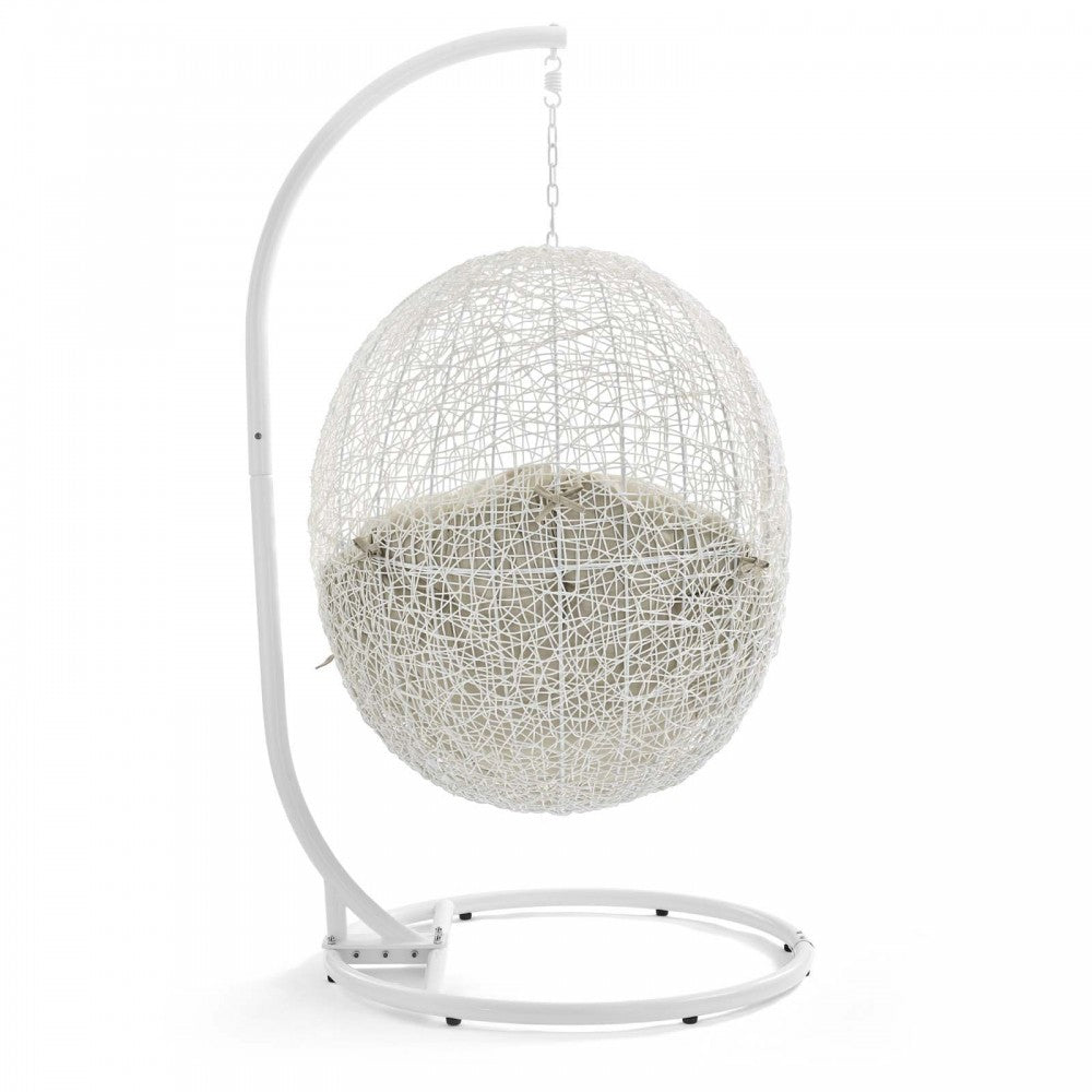 Hide Outdoor Patio Swing Chair With Stand, White Beige