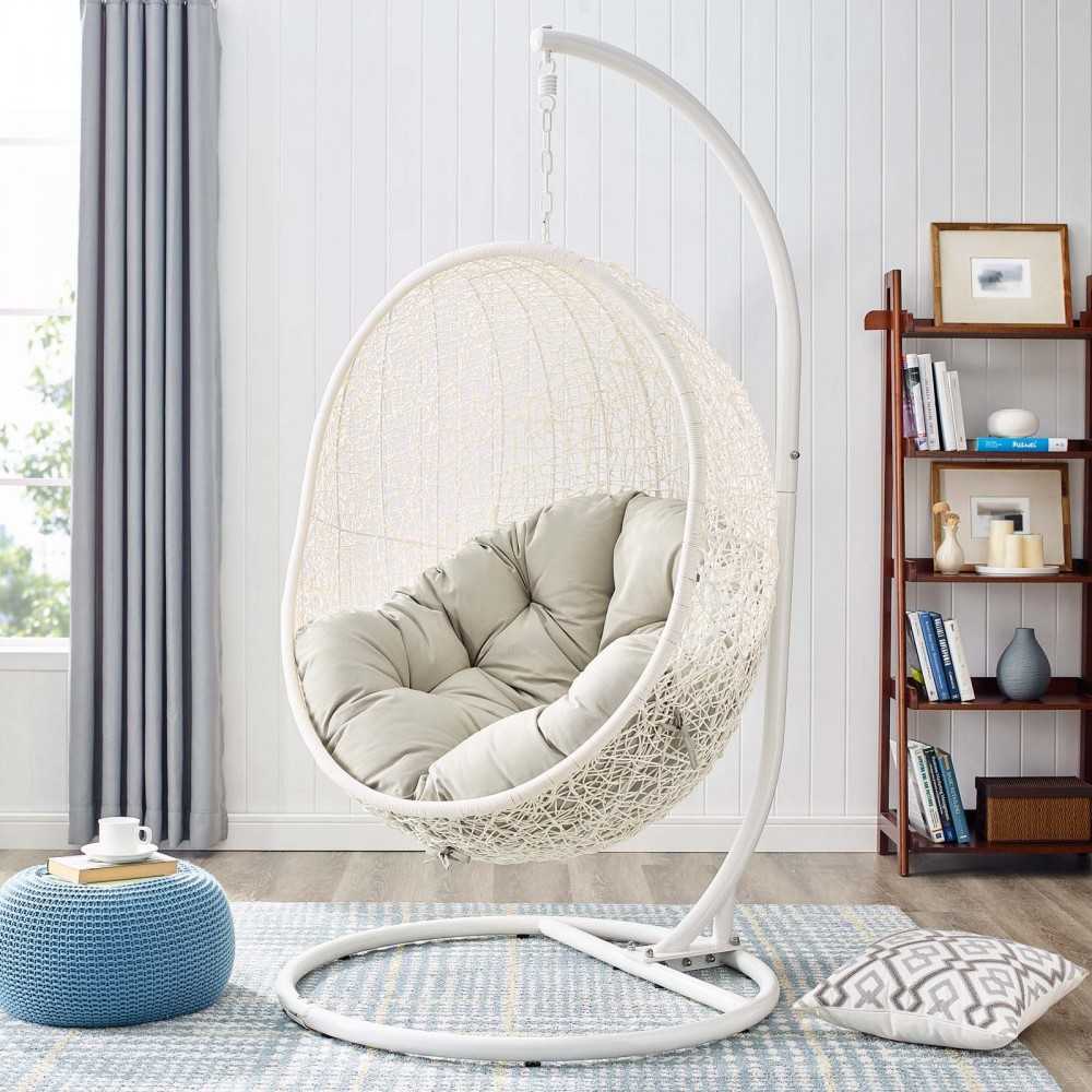 Hide Outdoor Patio Swing Chair With Stand, White Beige
