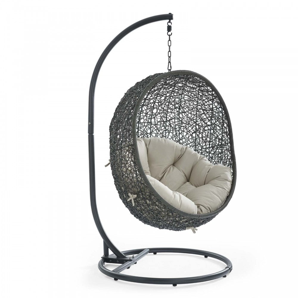 Hide Outdoor Patio Swing Chair With Stand, Gray Beige