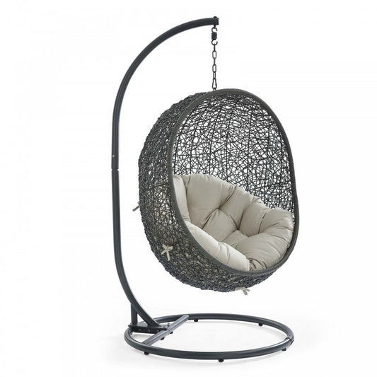 Hide Outdoor Patio Swing Chair With Stand, Gray Beige