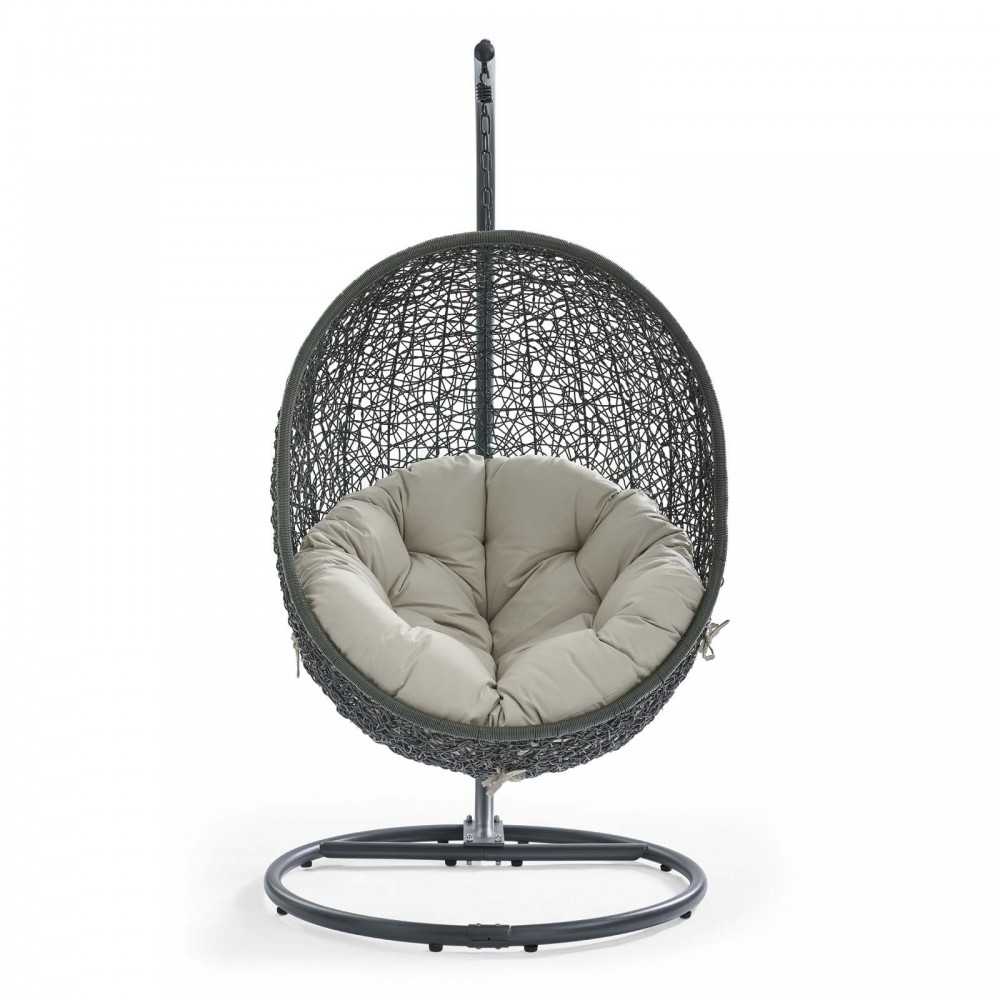 Hide Outdoor Patio Swing Chair With Stand, Gray Beige