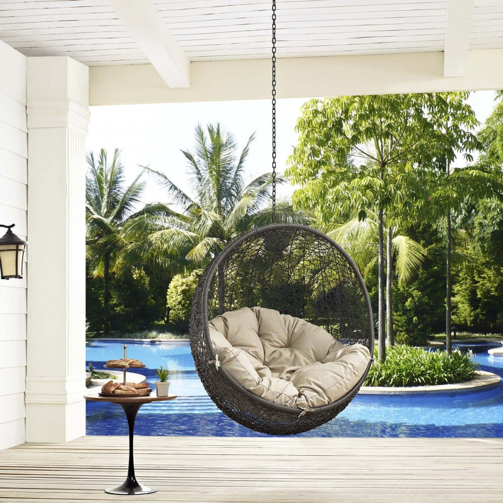 Hide Outdoor Patio Swing Chair Without Stand, Gray Beige