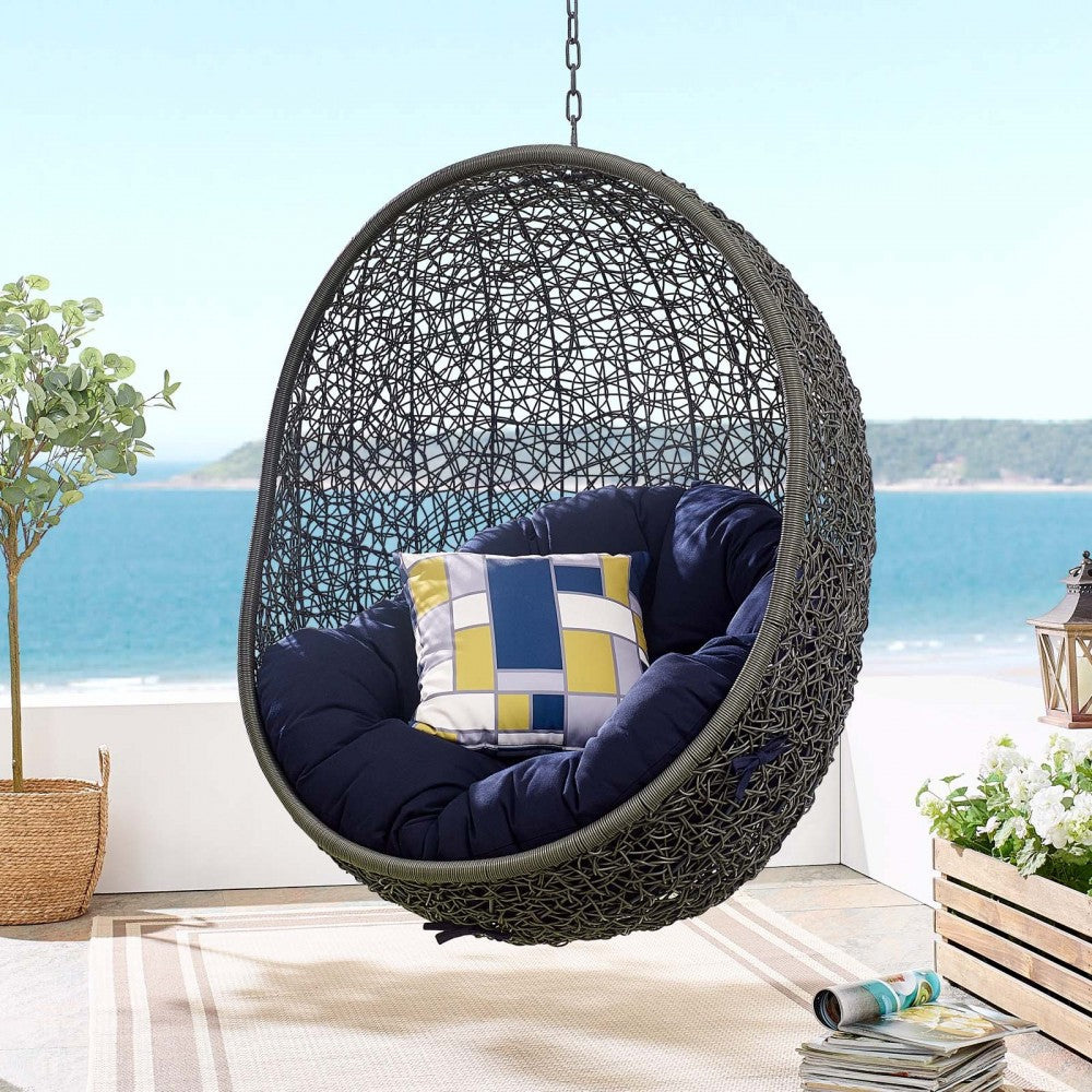 Hide Sunbrella Fabric Swing Outdoor Patio Lounge Chair Without Stand, Gray Navy