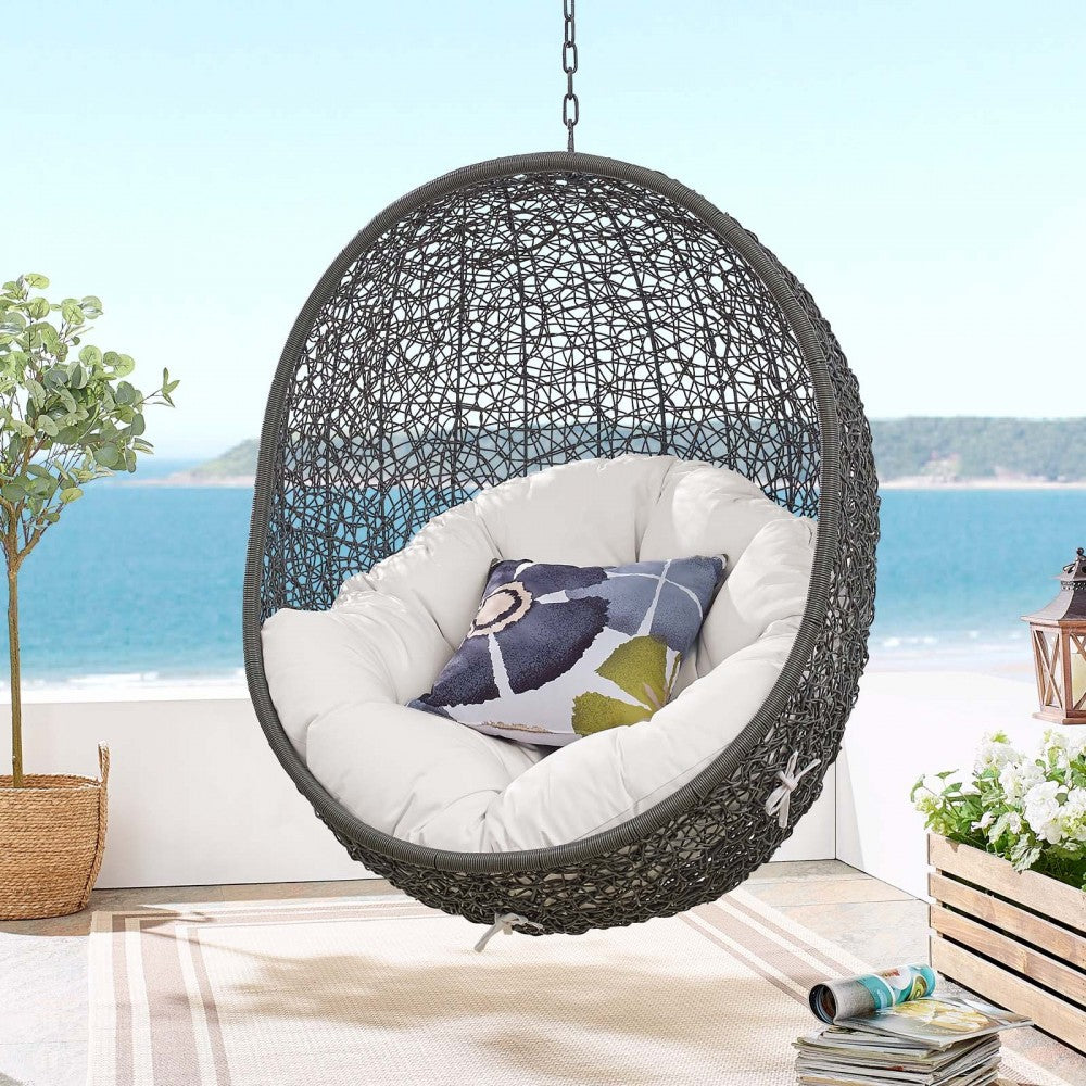 Hide Sunbrella Fabric Swing Outdoor Patio Lounge Chair Without Stand, Gray White