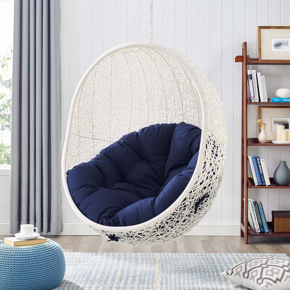 Hide Sunbrella Fabric Swing Outdoor Patio Lounge Chair Without Stand, White Navy