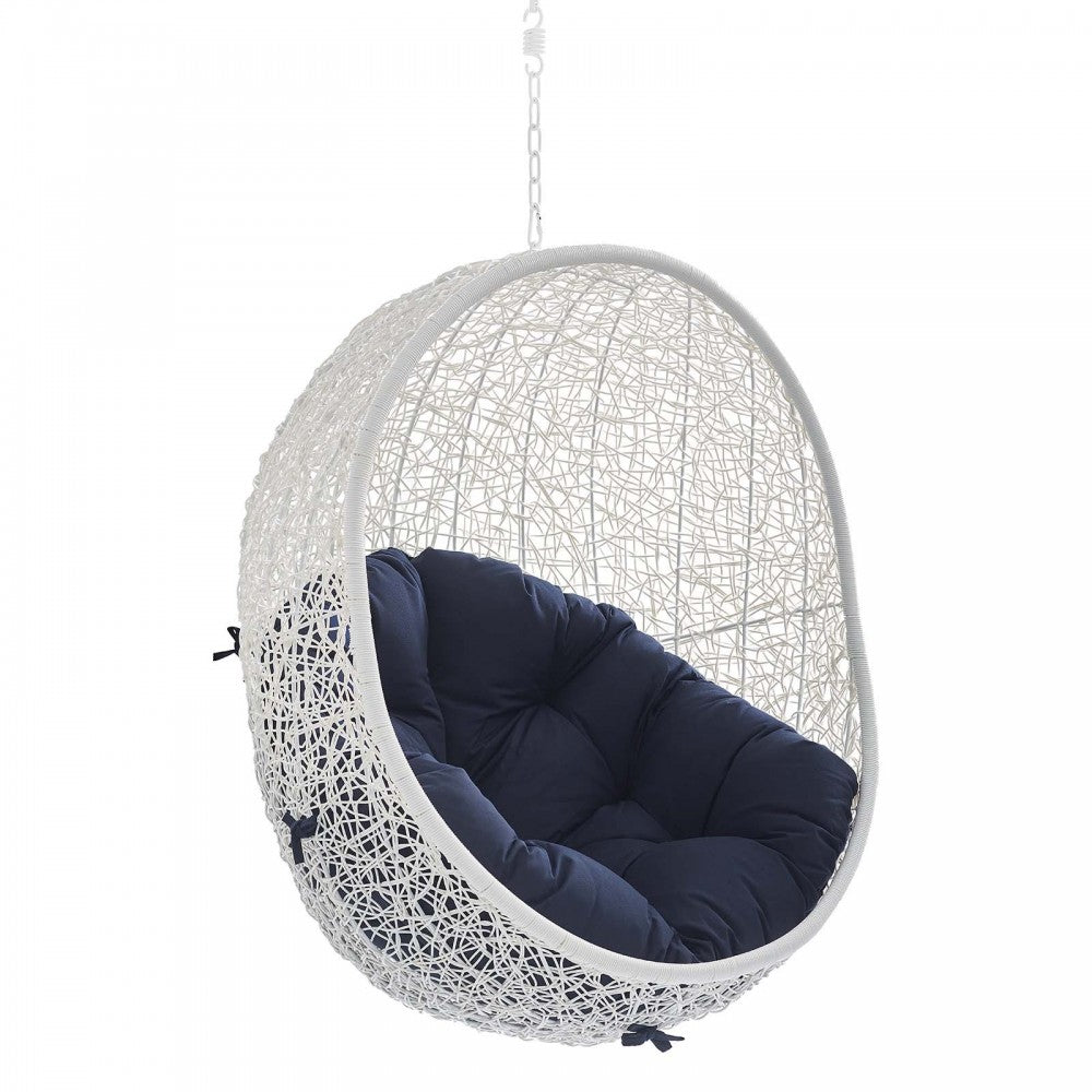 Hide Sunbrella Fabric Swing Outdoor Patio Lounge Chair Without Stand, White Navy