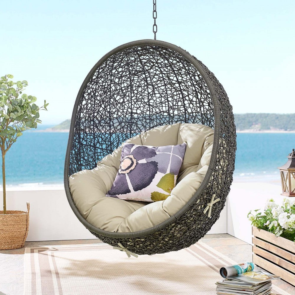 Hide Sunbrella Fabric Swing Outdoor Patio Lounge Chair Without Stand, Gray Beige