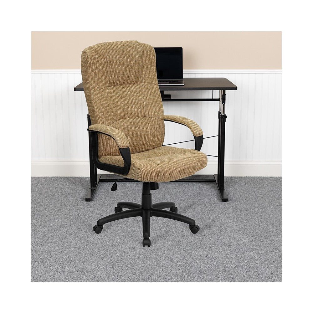 High Back Beige Fabric Executive Swivel Office Chair with Arms