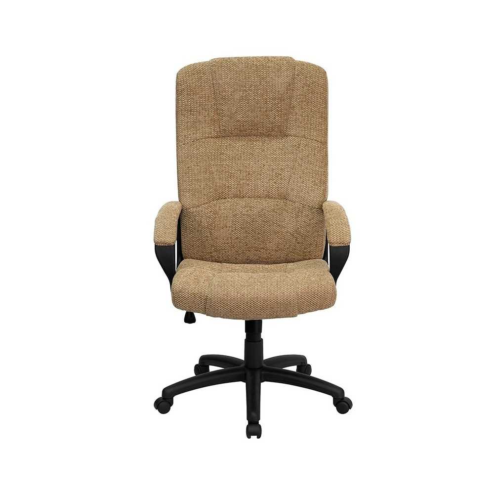 High Back Beige Fabric Executive Swivel Office Chair with Arms