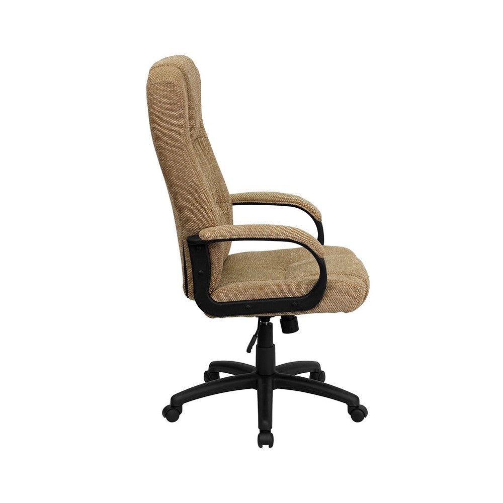 High Back Beige Fabric Executive Swivel Office Chair with Arms