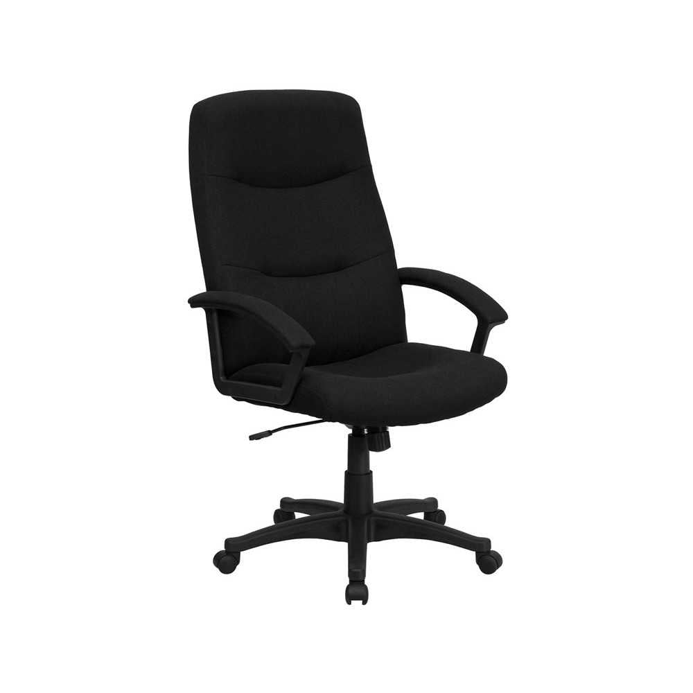 High Back Black Fabric Executive Swivel Office Chair with Two Line Horizontal Stitch Back and Arms