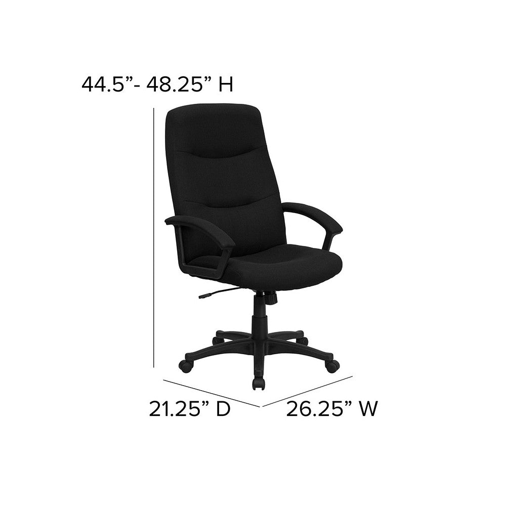 High Back Black Fabric Executive Swivel Office Chair with Two Line Horizontal Stitch Back and Arms