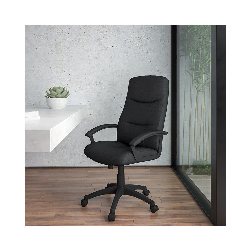 High Back Black Fabric Executive Swivel Office Chair with Two Line Horizontal Stitch Back and Arms