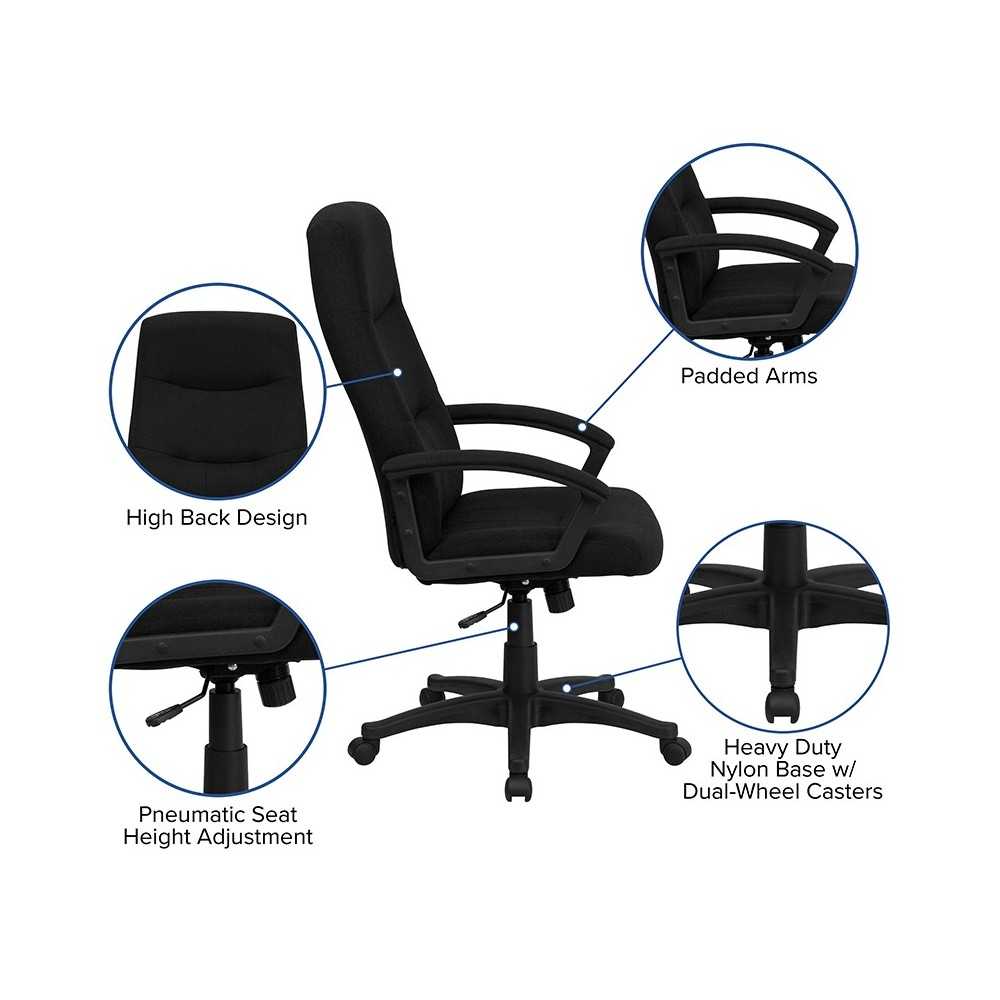 High Back Black Fabric Executive Swivel Office Chair with Two Line Horizontal Stitch Back and Arms
