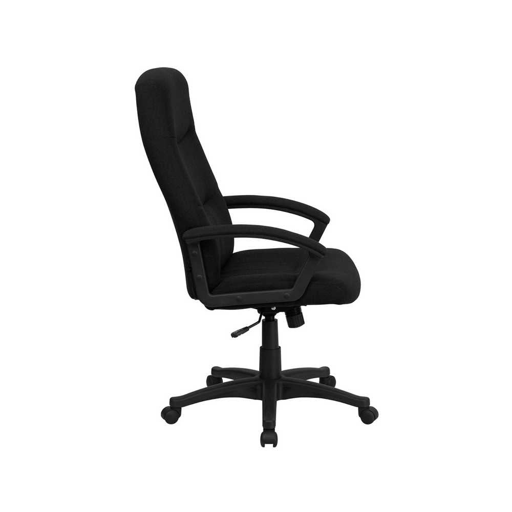 High Back Black Fabric Executive Swivel Office Chair with Two Line Horizontal Stitch Back and Arms