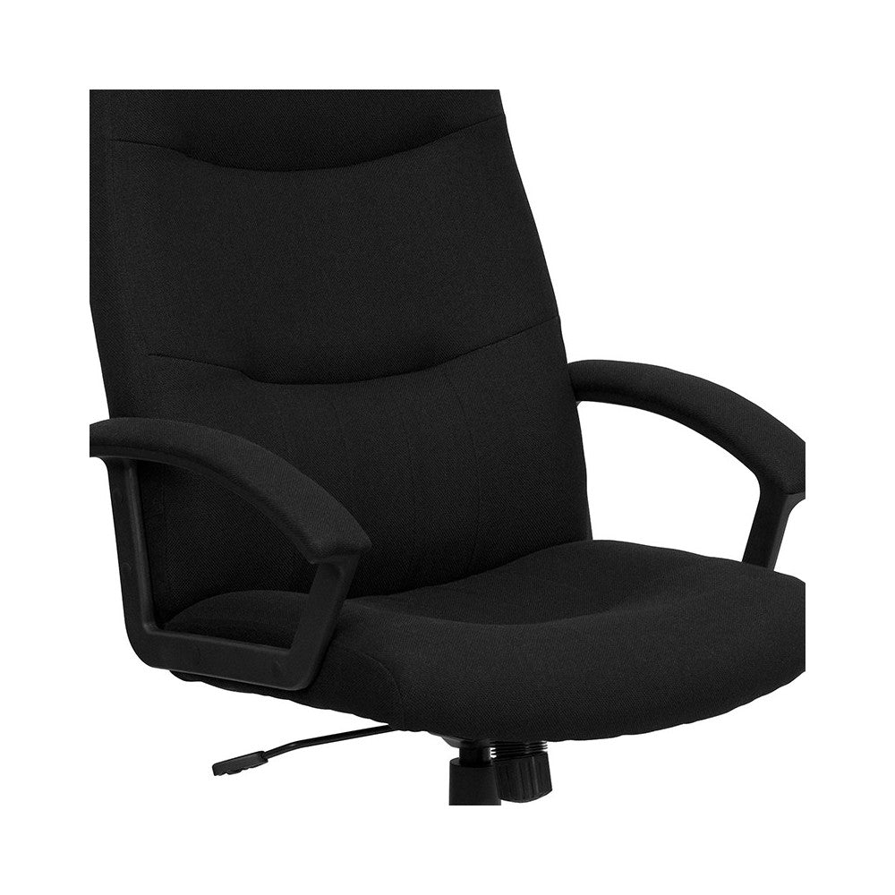 High Back Black Fabric Executive Swivel Office Chair with Two Line Horizontal Stitch Back and Arms
