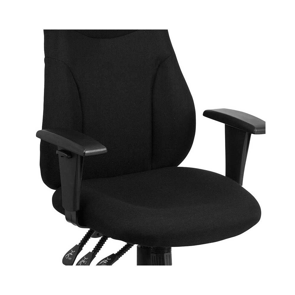 High Back Black Fabric Multifunction Swivel Ergonomic Task Office Chair with Adjustable Arms