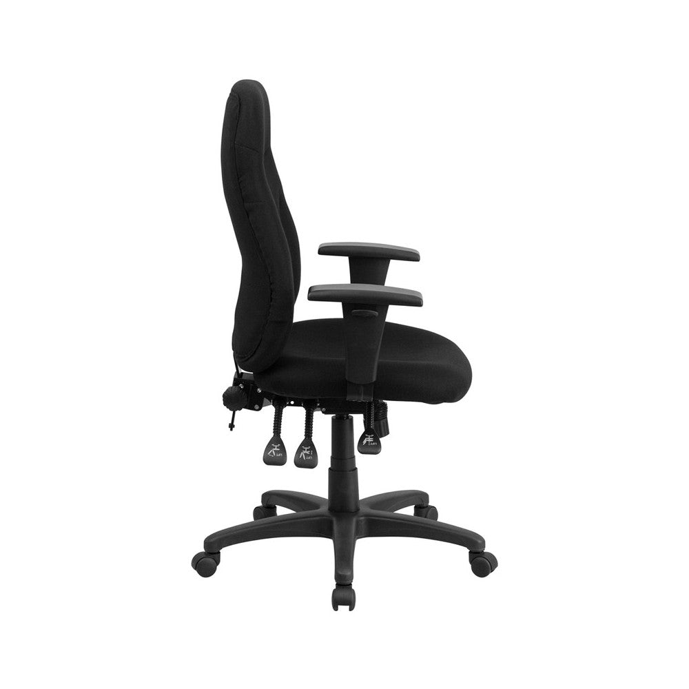 High Back Black Fabric Multifunction Swivel Ergonomic Task Office Chair with Adjustable Arms