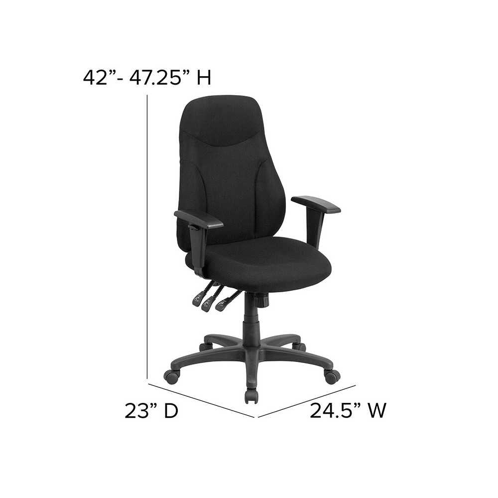 High Back Black Fabric Multifunction Swivel Ergonomic Task Office Chair with Adjustable Arms