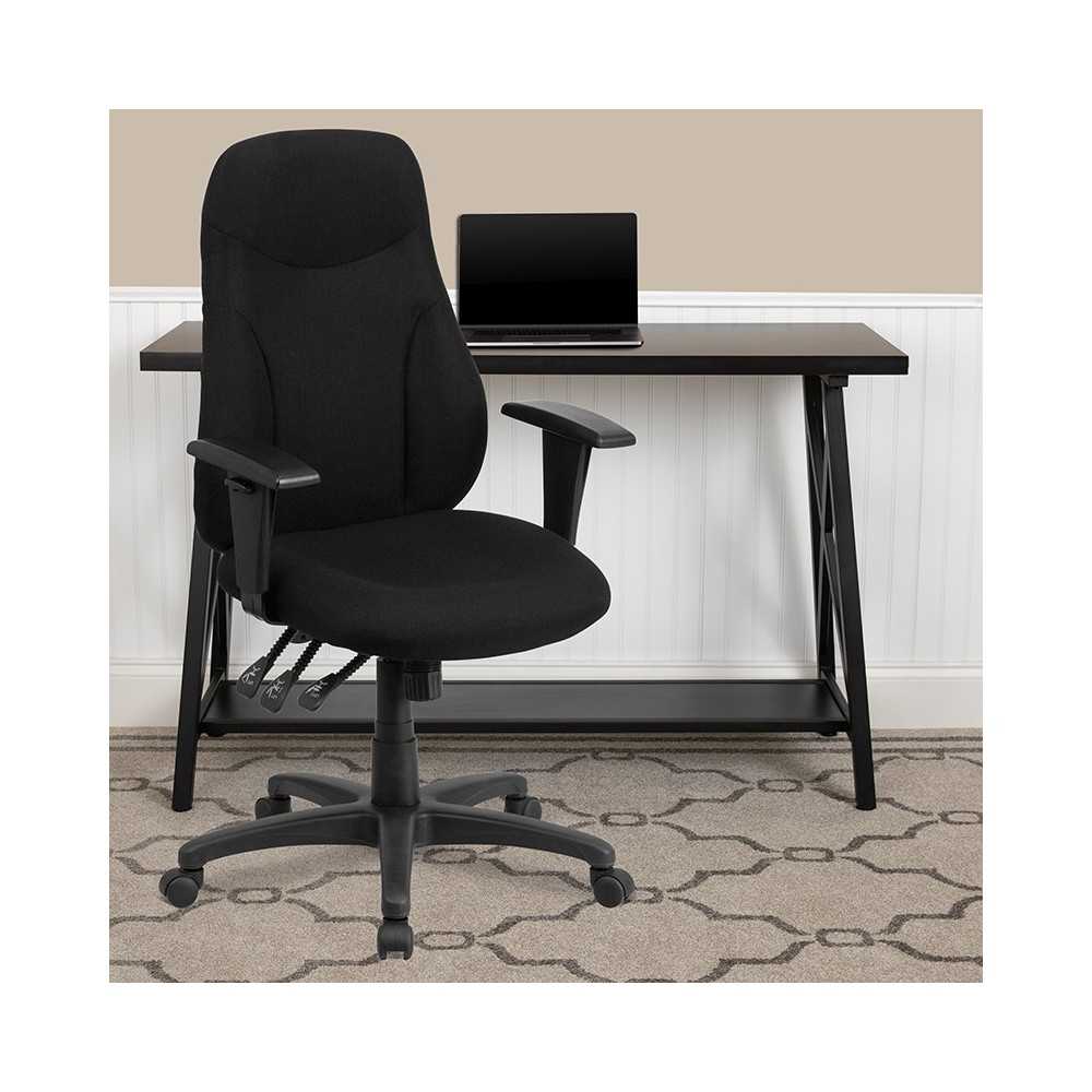 High Back Black Fabric Multifunction Swivel Ergonomic Task Office Chair with Adjustable Arms