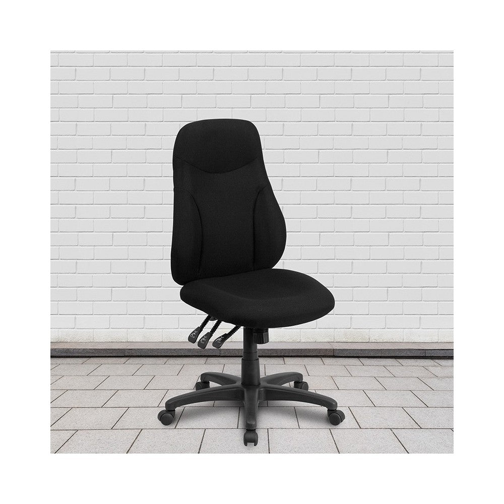 High Back Black Fabric Multifunction Swivel Ergonomic Task Office Chair