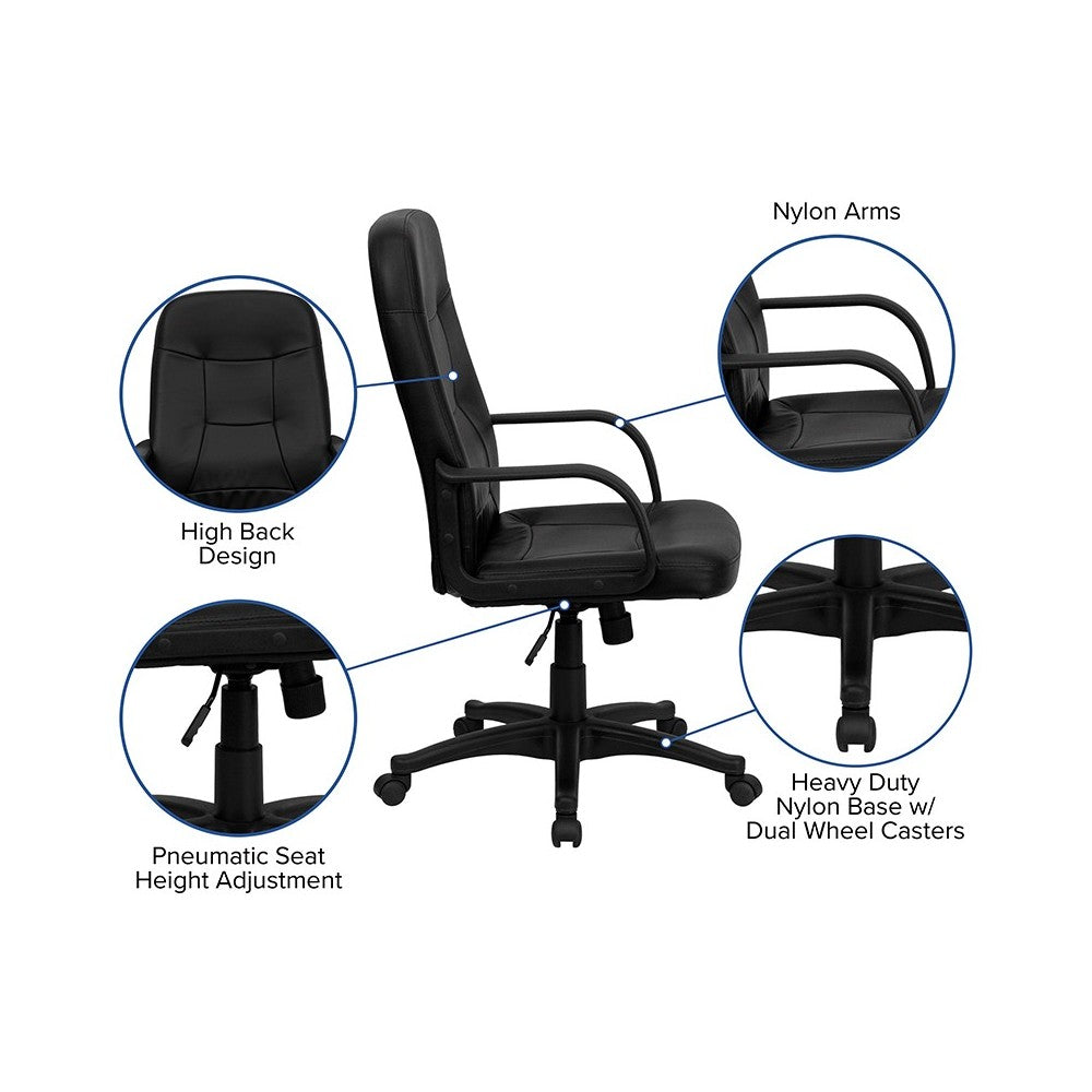 High Back Black Glove Vinyl Executive Swivel Office Chair with Arms