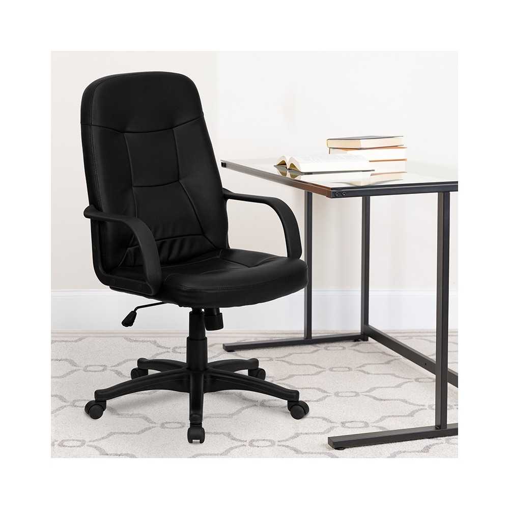 High Back Black Glove Vinyl Executive Swivel Office Chair with Arms
