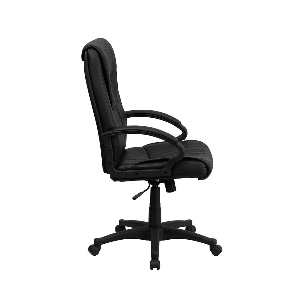 High Back Black Leather Executive Swivel Office Chair with Arms