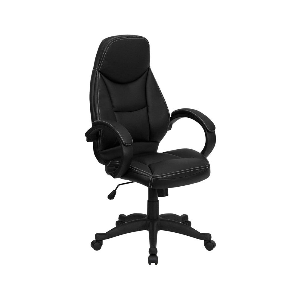 High Back Black LeatherSoft Contemporary Executive Swivel Ergonomic Office Chair with Curved Back and Loop Arms