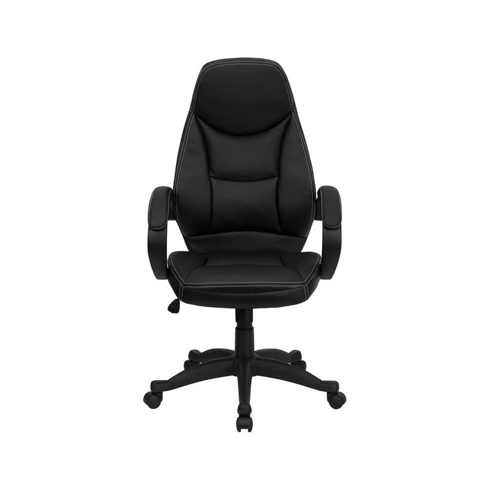 High Back Black LeatherSoft Contemporary Executive Swivel Ergonomic Office Chair with Curved Back and Loop Arms