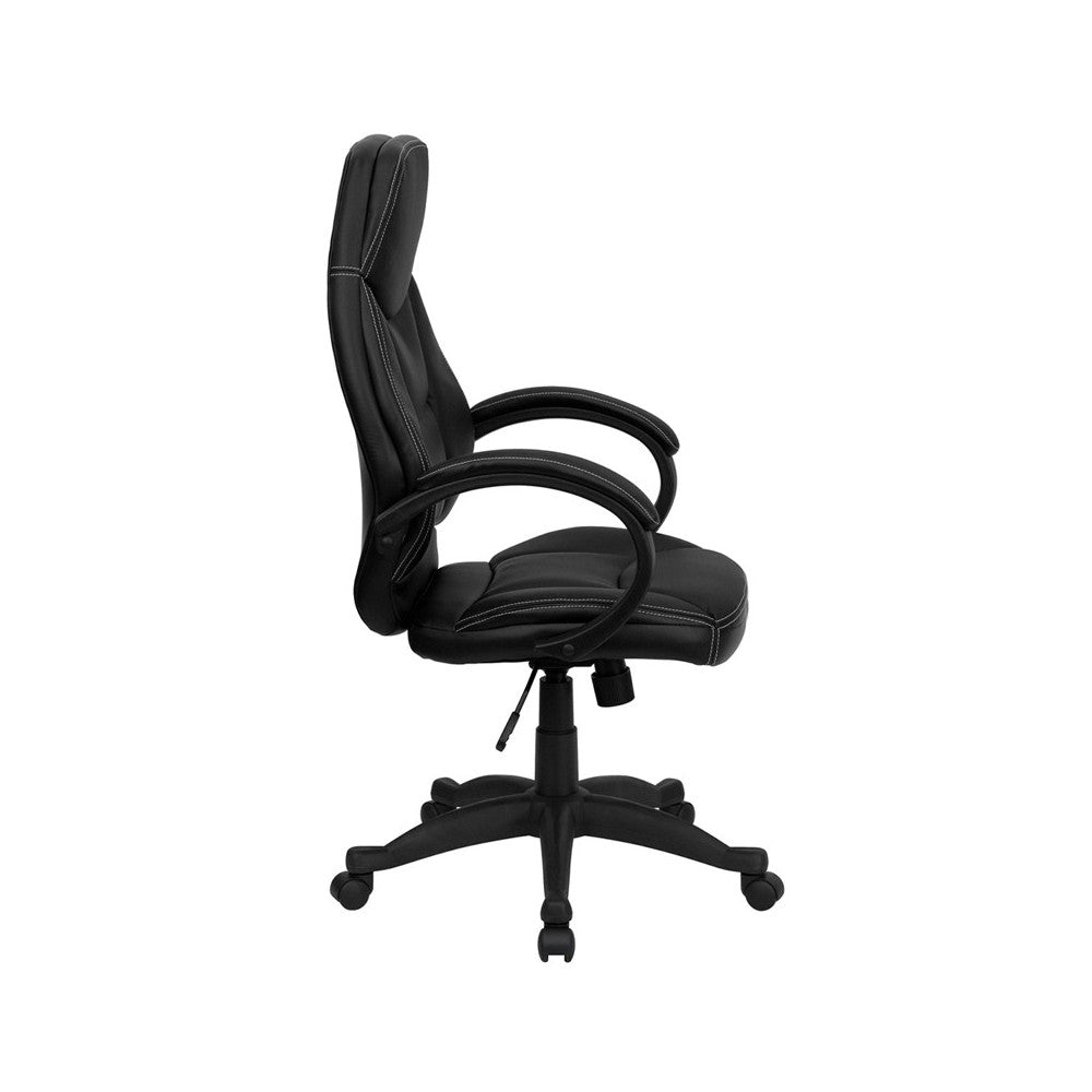High Back Black LeatherSoft Contemporary Executive Swivel Ergonomic Office Chair with Curved Back and Loop Arms