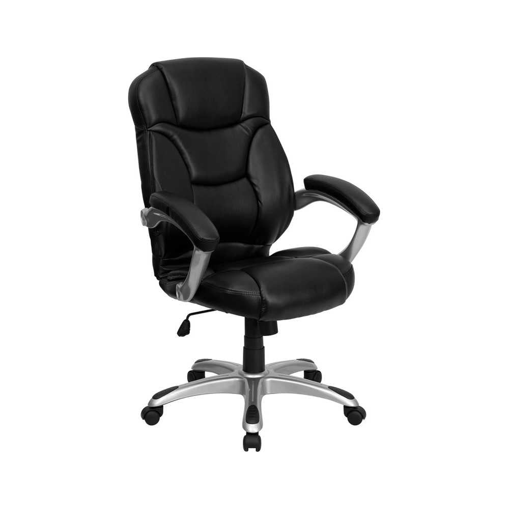 High Back Black LeatherSoft Contemporary Executive Swivel Ergonomic Office Chair with Silver Nylon Base and Arms