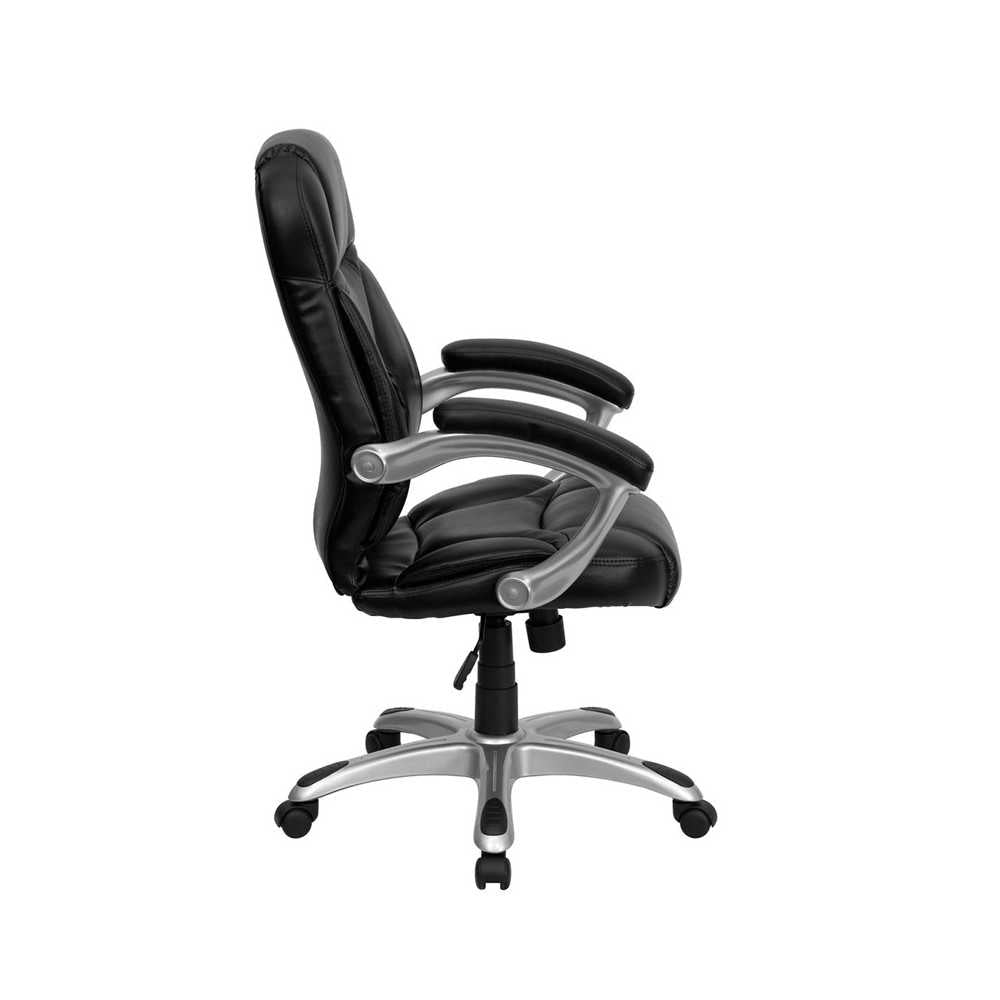 High Back Black LeatherSoft Contemporary Executive Swivel Ergonomic Office Chair with Silver Nylon Base and Arms