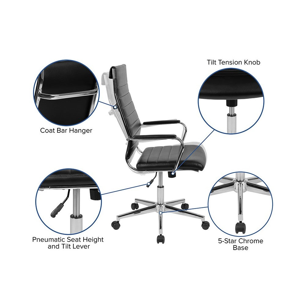 High Back Black LeatherSoft Contemporary Ribbed Executive Swivel Office Chair