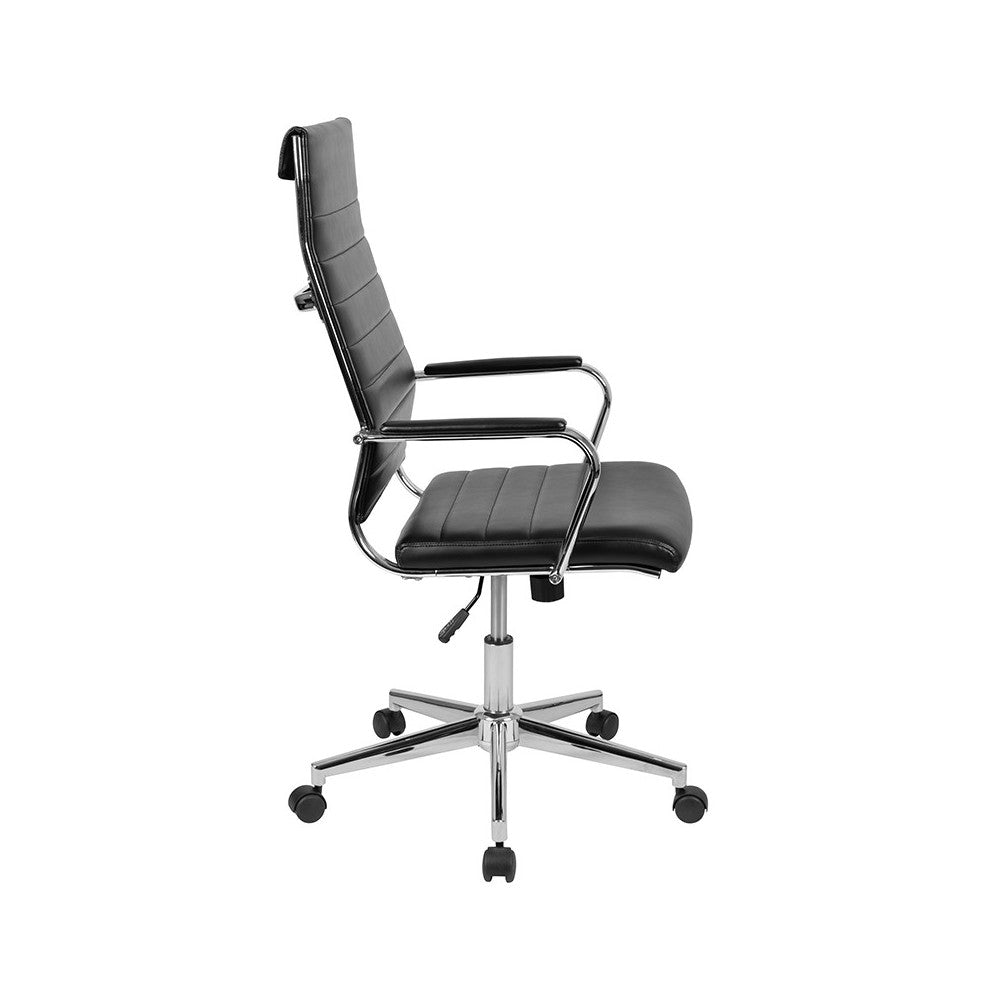 High Back Black LeatherSoft Contemporary Ribbed Executive Swivel Office Chair