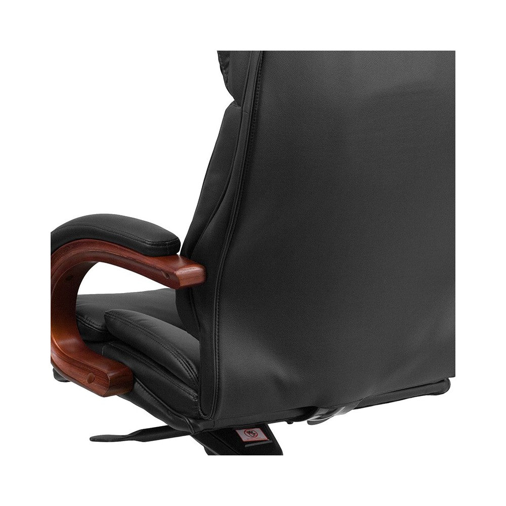 High Back Black LeatherSoft Executive Ergonomic Office Chair with Synchro-Tilt Mechanism, Mahogany Wood Base and Arms
