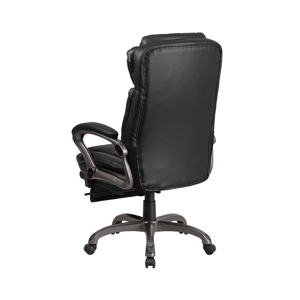High Back Black LeatherSoft Executive Reclining Ergonomic Swivel Office Chair with Outer Lumbar Cushion and Arms