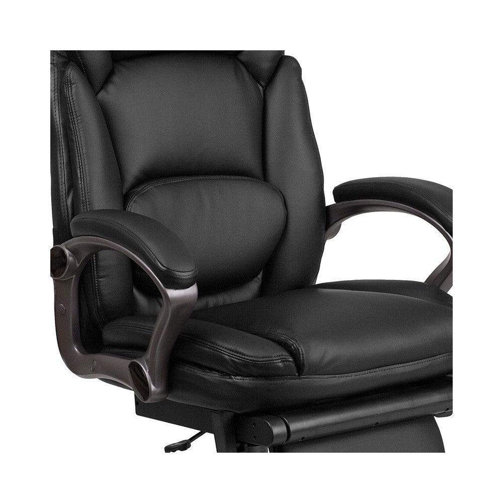 High Back Black LeatherSoft Executive Reclining Ergonomic Swivel Office Chair with Outer Lumbar Cushion and Arms