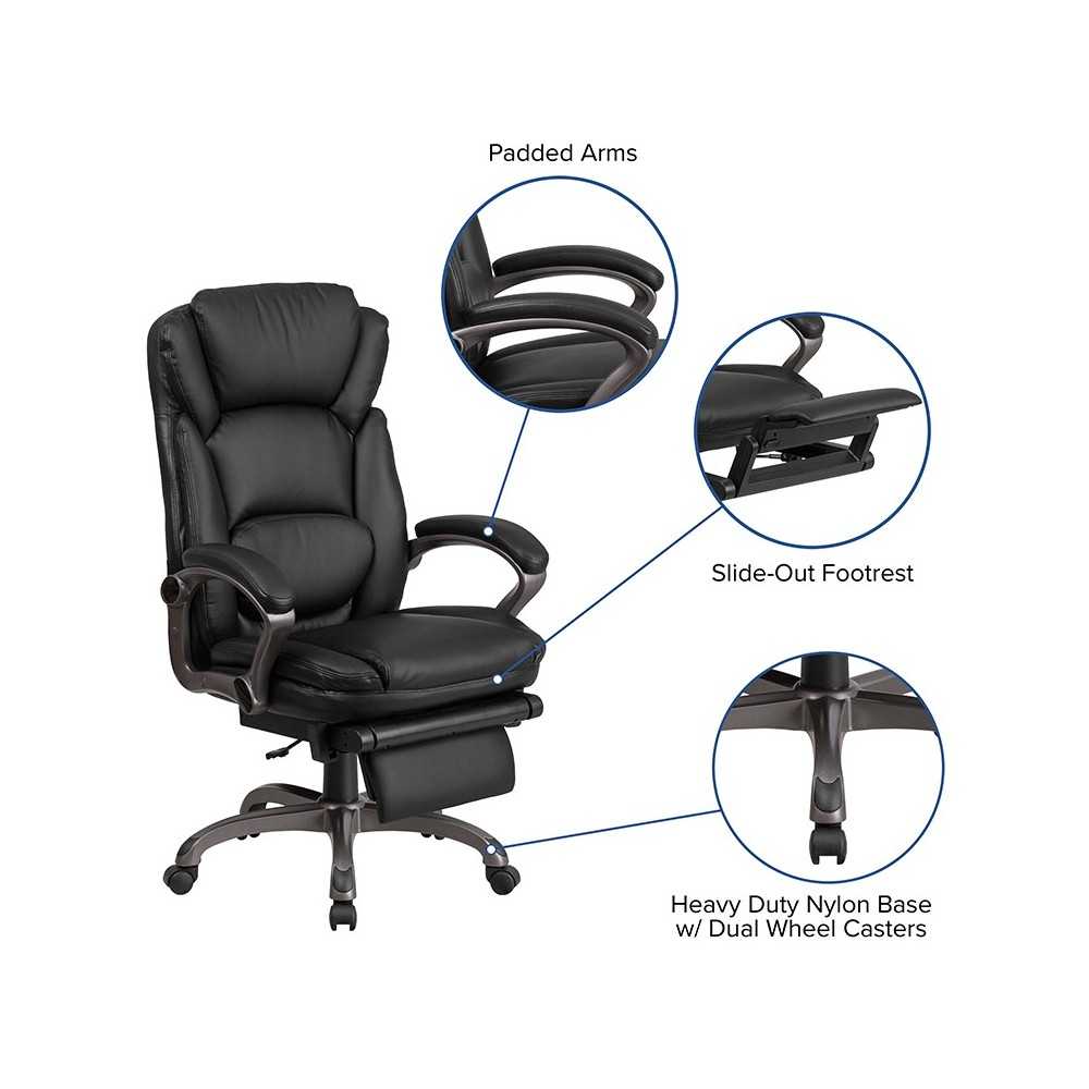 High Back Black LeatherSoft Executive Reclining Ergonomic Swivel Office Chair with Outer Lumbar Cushion and Arms